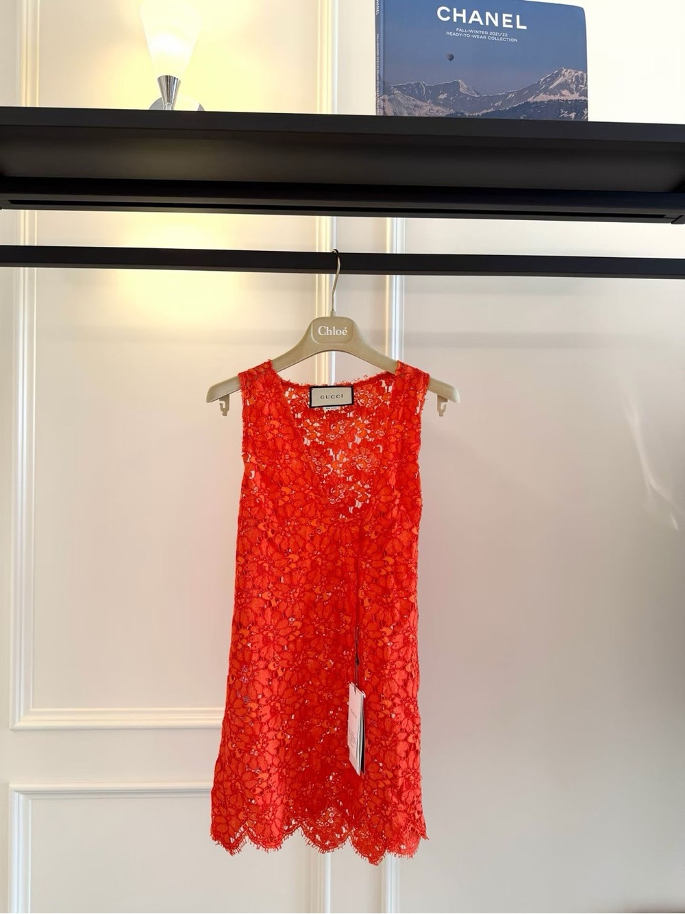 🚩steal Gucci Red Lace Sleeveless Shift Dress